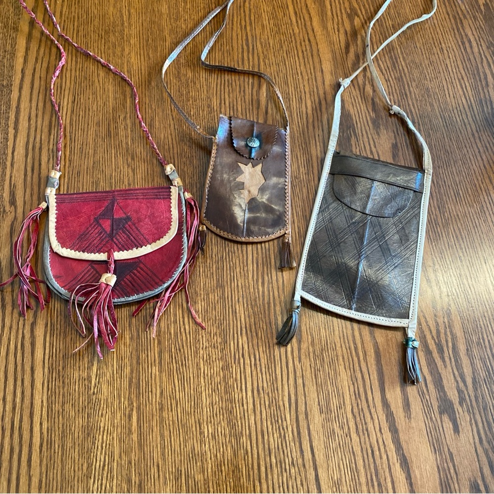 Handcrafted African Leather Crossbody Bags - Red and brown.